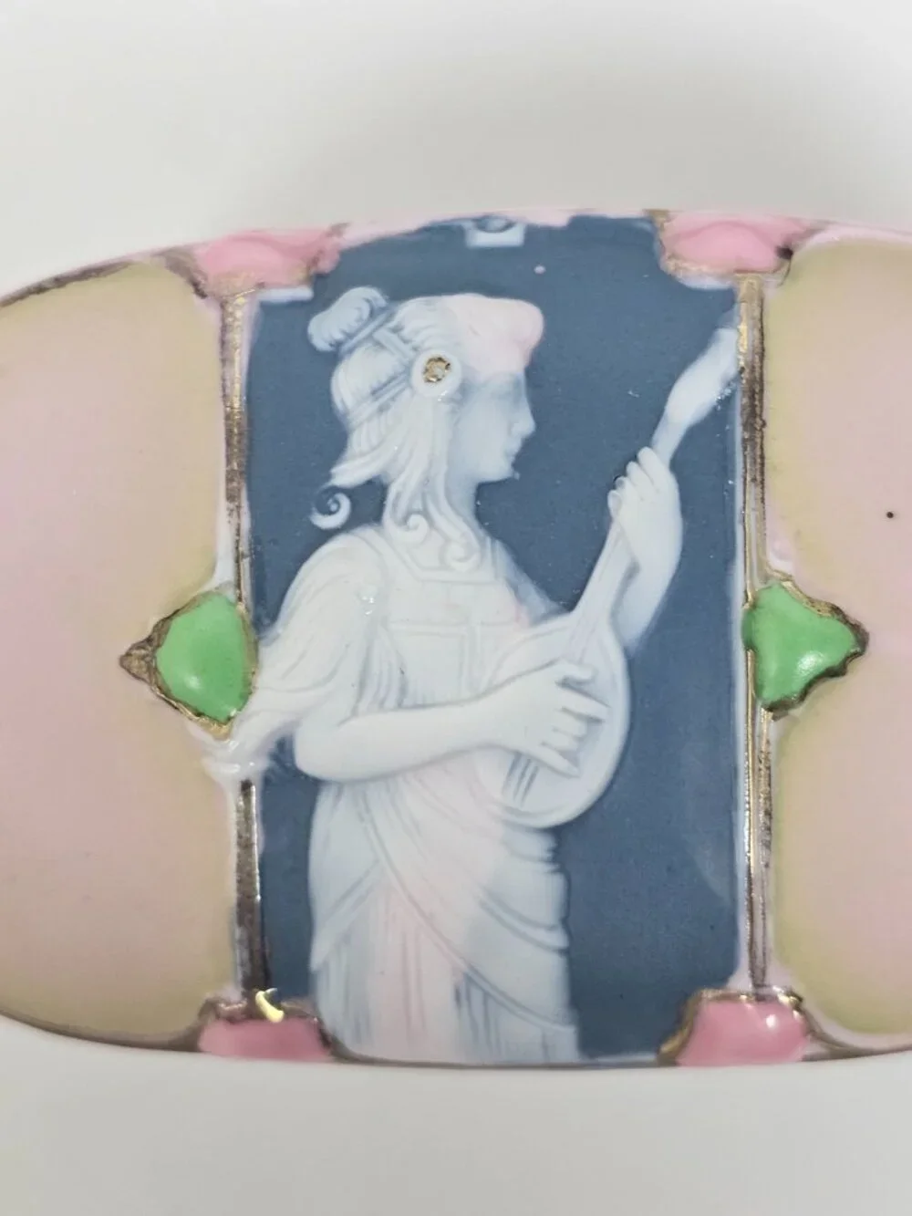 Schafer & Vater‎ Art Nouveau Enamel Porcelain Trinket Box Cameo Jeweled Antique